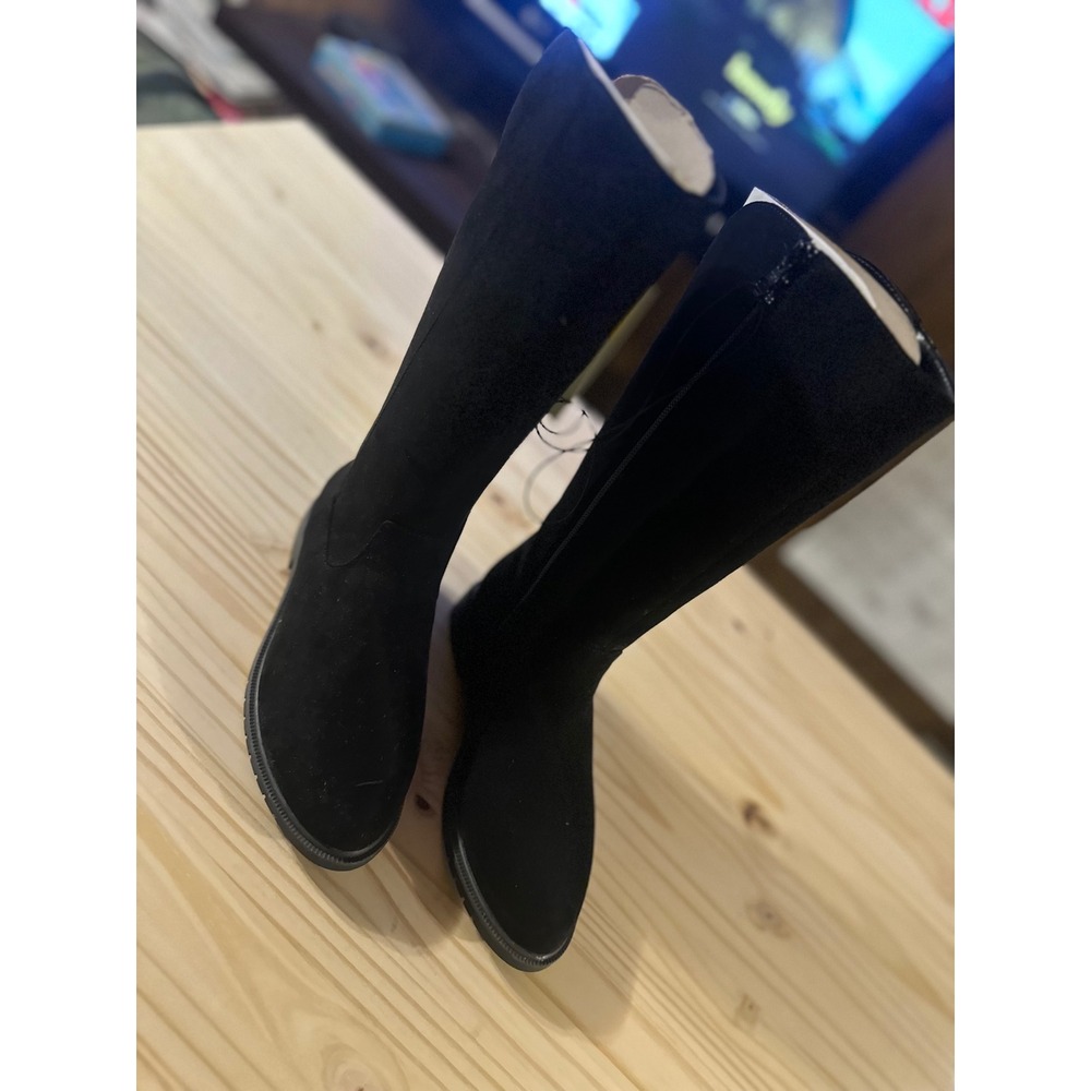 Cat & Jack Meranda Tall Boots Black Faux Suede Side Zip Kids Size 2 NEW